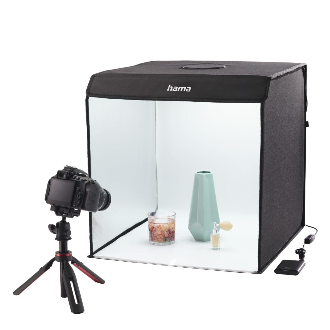 Hama Caja de Fotos, 50 x 50 cm (Estudio fotográfico, Mini Estudio fotográfico, Caja de luz, Caja de luz, Caja Ligera, Caja Blanca, Pantalla Verde, Tienda de luz, Cubo de Fotos, para fotografía de