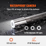 VEVOR Cámara Endoscópica de Drenaje Pantalla de 9" IP68 Impermeable Batería de 4500 mAh 12 LED Ajustable Cable de 91,5 m Tarjeta SD de 16GB para Tubería de Alcantarillado Drenaje de Plomería en Hogar
