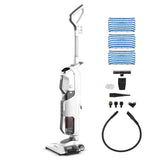 Polti Vaporetto 3 Clean, Escoba a Vapor con Limpiador Portátil a Vapor y Aspirador sin Bolsa, 3 en 1, 12 Accesorios Incluidos, Calentamiento en 30 Segundos, Potencia Máxima 1800 W, Blanco y Gris