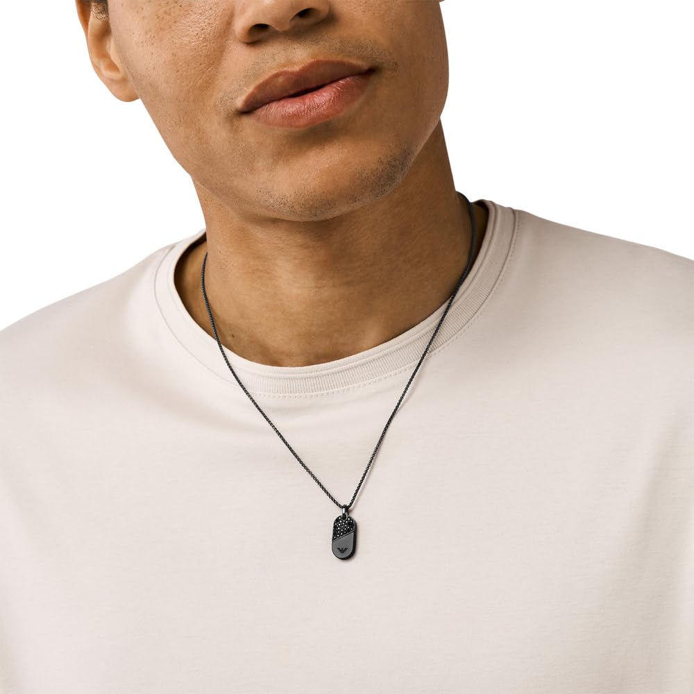 Emporio Armani Collar de acero inoxidable negro para hombre, EGS3138001, talla única, Acero inoxidable, No es una piedra preciosa, Negro (Jett Black)