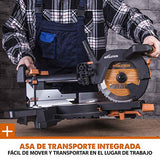 Evolution Power Tools R255SMS Sierra ingletadora Deslizante multimaterial, con Paquete Plus, Corta acero dulce, aluminio, plástico, madera con clavos incrustados 230 V, 255 mm
