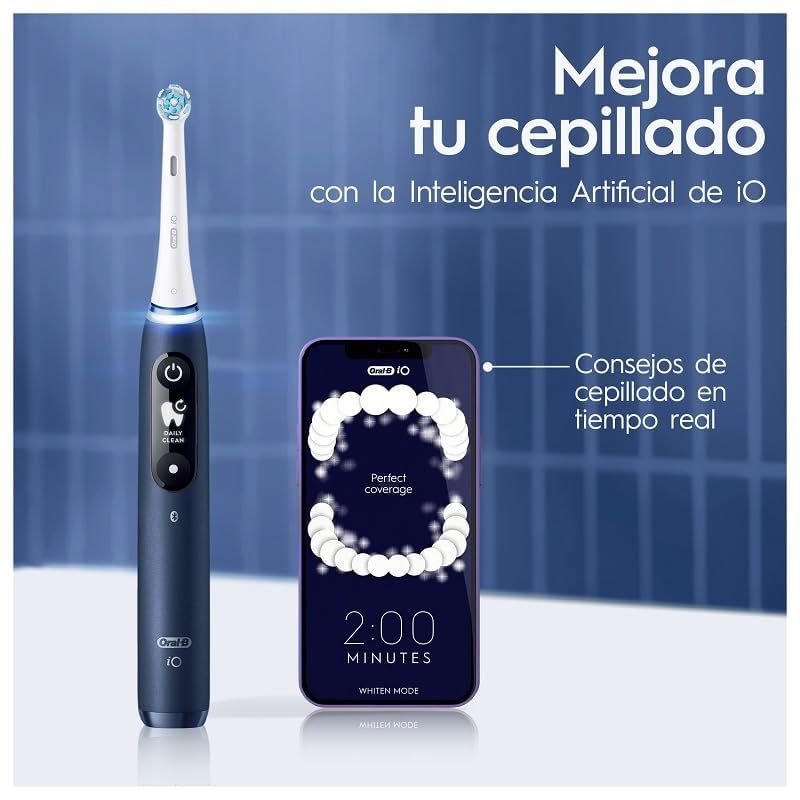 Oral-B iO 7 Oral-B iO 7N Cepillo de Dientes Eléctrico Azul, con 2 Cabezales y 1 Estuche de Viaje, Diseñado por Braun