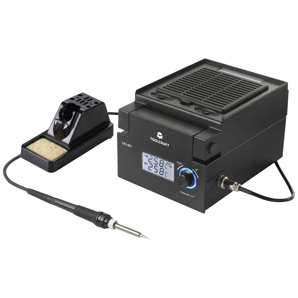 TOOLCRAFT LSL-951 - Estación de soldadura digital con iluminación LED y extracción de humo de soldadura (80 W, 160-480 °C)