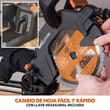 Evolution Sierra ingletadora deslizante de 185 mm (R185SMS+) de Evolution con corte multimaterial; bisel de 45°, inglete de 50°; guía láser. Incluye hoja multiusos