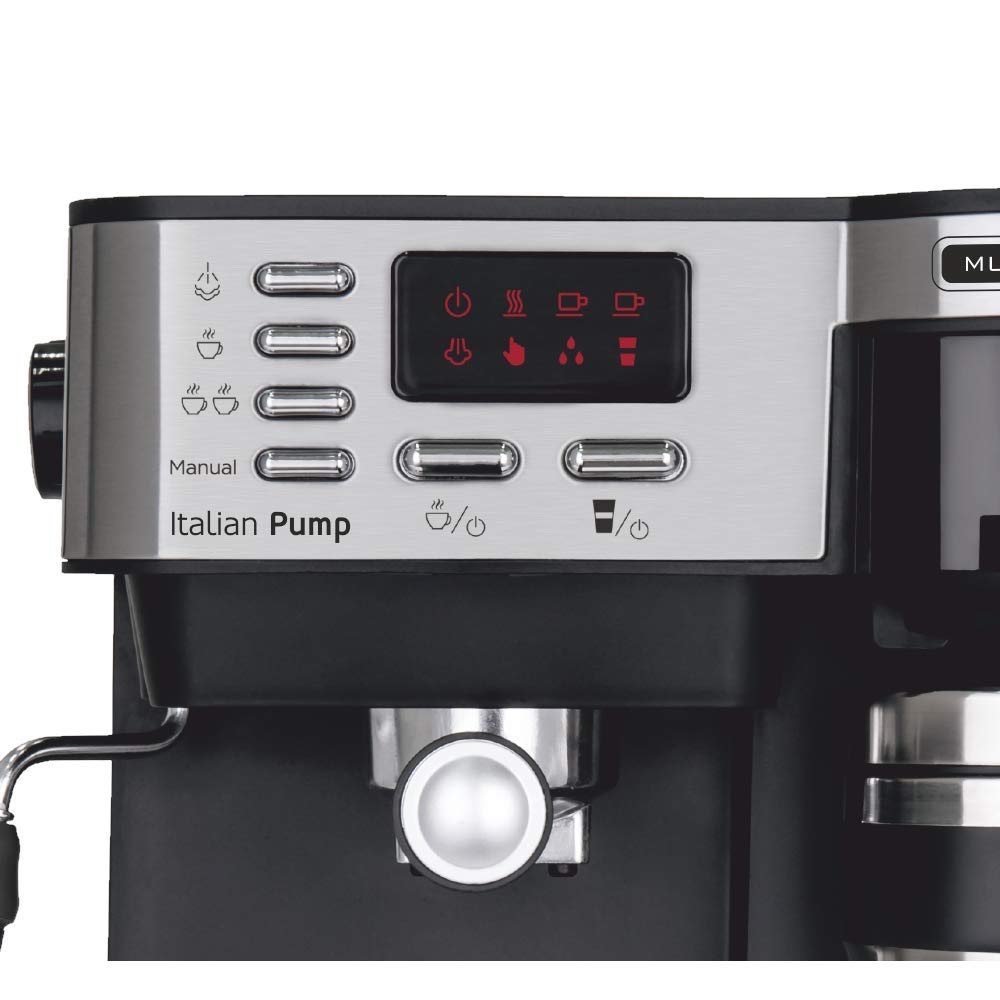 HAEGER Multi Coffee - Cafetera Espresso con 1450w, Capacidad: 1,2L - Pantalla de LED, Boquilla de Espuma y Bandeja de Goteo Desmontable, Cesta del Filtro extraíble y Lavable.