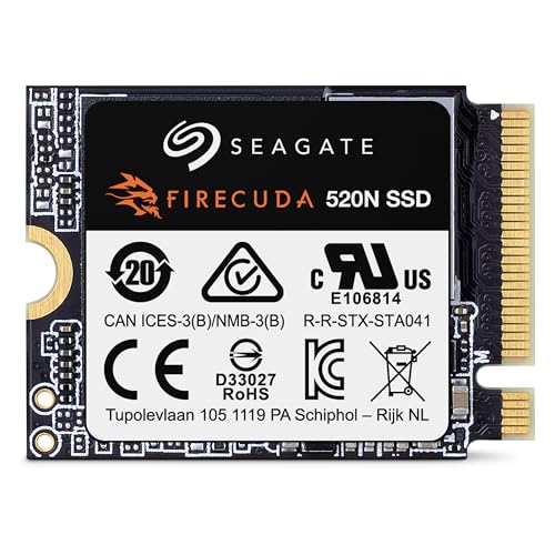 Seagate FireCuda 520N 1024GB NVMe Gaming SSD, M.2 2230-S2,PCIe G4 x4, con Servicios Rescue, Modellnr.: ZP1024GV3A002