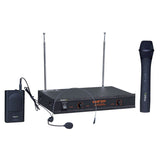 Ibiza - VHF2H - Sistema de microfonía inalámbrica con 1 micrófono de Mano VHF, 1 micrófono de Diadema VHF y 1 Receptor - 2 Canales 203.5 & 207.5MHz - Negro