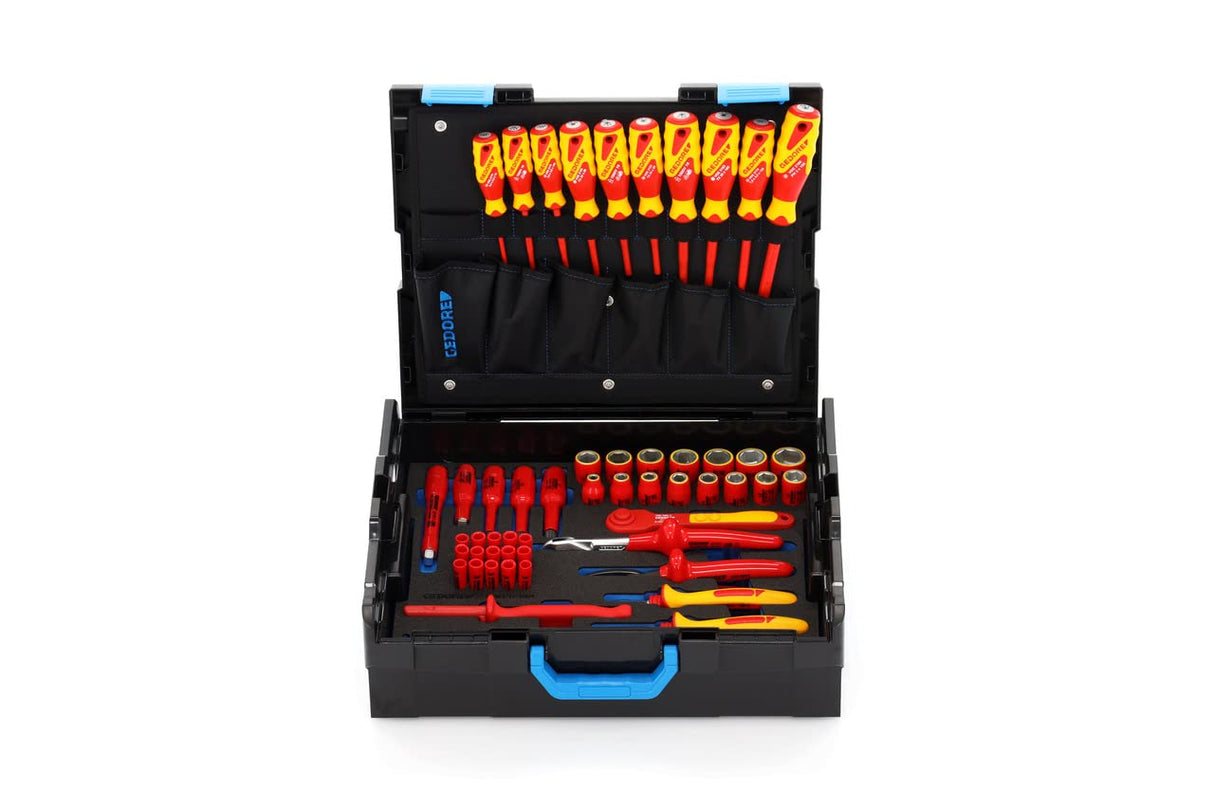 GEDORE Caja de herramientas VDE HYBRID, Juego de 53 piezas, Llena, Herramientas para electricistas, Caja de plástico, Aislamiento VDE, 1100-1094