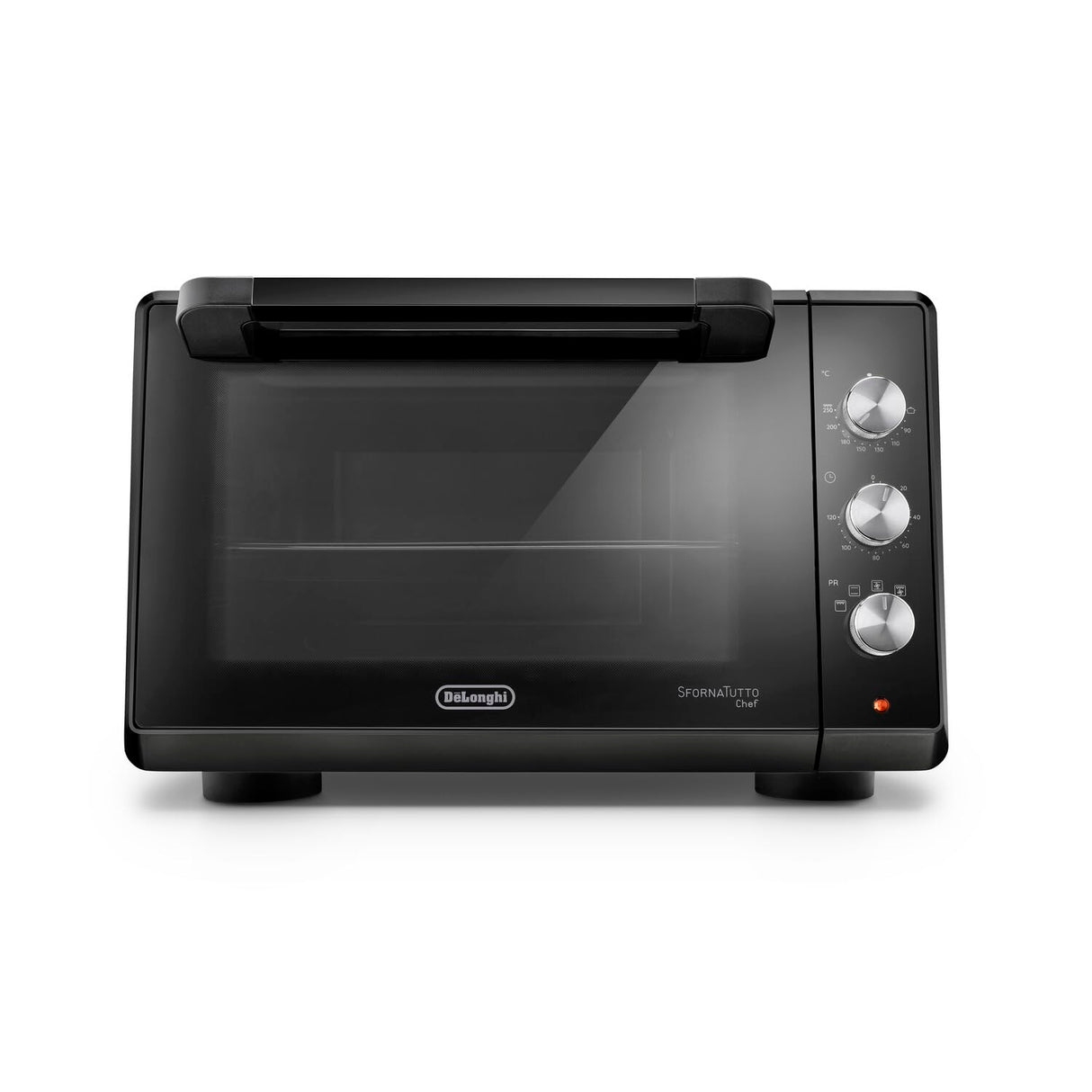De'Longhi Sfornatutto Chef EO34302 - Horno eléctrico ventilado con 4 niveles de cocción de 34 l, freidora de aire, puerta doble cristal, temperatura 80-230 °C, temporizador 120, incluye bandeja y