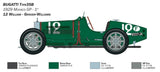 Italeri 4710S 1:12 Bugatti Type 35B - modelismo, Kit, Modelo de Suelo, Hobby, Pegar, Kit de plástico, detallado, sin Pintar