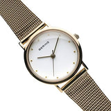BERING 13426-334 Reloj de cuarzo para mujer con caja de acero inoxidable de 26 mm con acabado dorado y esfera blanca, correa milanesa, cristal de zafiro y resistencia al agua de 3 ATM