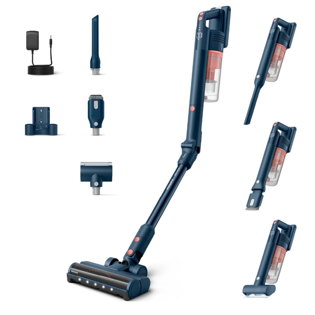 Philips 5000 Flex Aspiradora sin Cable, Potente succión, 60 min autonomía, luz LED, Cepillo Mascotas, Accesorios Ranuras/Combinado, Pantalla, batería reemplazable (XC5243/10)