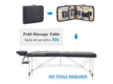 YOUNIKE Camilla de Masaje Móvil Plegable Negro y Ajustable en Altura Cama de Masaje de 3 Zonas Camilla de Estética Amplia Cama de Terapia Aluminio 186 x 60 cm