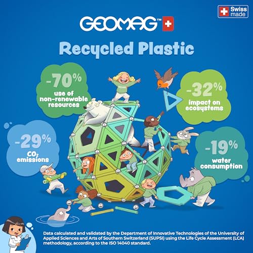 Geomag Magicube Full Color, Bloques de Construcción Magnéticos para Niños a Partir de 1 Año – Juego de 64 Bloques de 4 Colores Hechos de Plástico 100% Reciclado