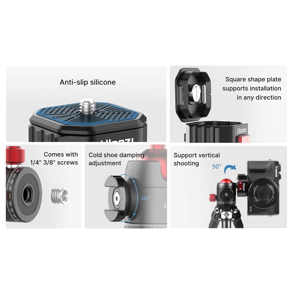 Cabezal Giratorio Ulanzi U-100 con rótula y Soporte Cold Shoe-Mount