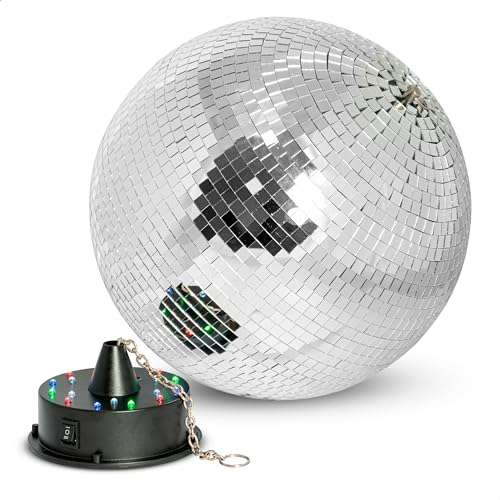 Ibiza - DISCO1-30 - Bola facetada de 30cm de diámetro con base de 18 LED y cadena de 20cm - Funciona con pilas