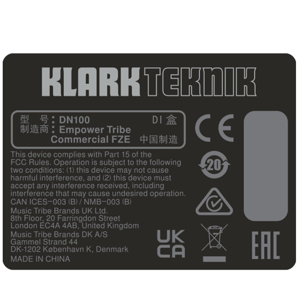 Caja DI activa Klark Teknik DN100 V2 con rango dinámico extendido