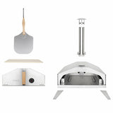 Horno de pizza a gas H.Koenig GINO440, Acero inox, Superficie 30.5x30.5 cm, Piedra de pizza Cordierite, hasta 450°C, Puerta y chimenea desmontables, Termómetro incorporado, Pizza peel incorporada