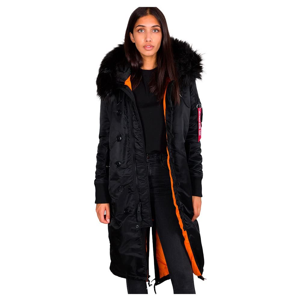 ALPHA INDUSTRIES Long Fishtail Chaqueta, Negro (Black-03), M para Mujer