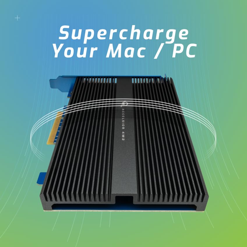 OWC Accelsior 4M2 (16.0TB) Solución de Almacenamiento PCIe NVMe M.2 de Cuatro Unidades SSD con SoftRAID XT para Mac Pro (Finales de 2019 - Actual), Mac Pro (2010-2012) y Torres de PC