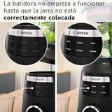 Bosch, batidora de vaso MMB6652B, VitaPower Serie 6, motor de 1800 vatios, velocidad del motor de hasta 45.000 rpm, 6 programas automáticos, jarra batidora Tritan, negro
