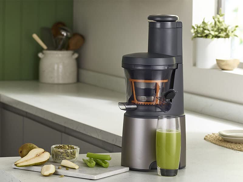 Kenwood PureJuice Pro JMP85.000SI, Extractor Zumo Verduras y Frutas con Recipiente para Pulpa y Jarra para Zumo, Tubo de Alimentación XL, Tapa Antigoteo, 230W, Plata