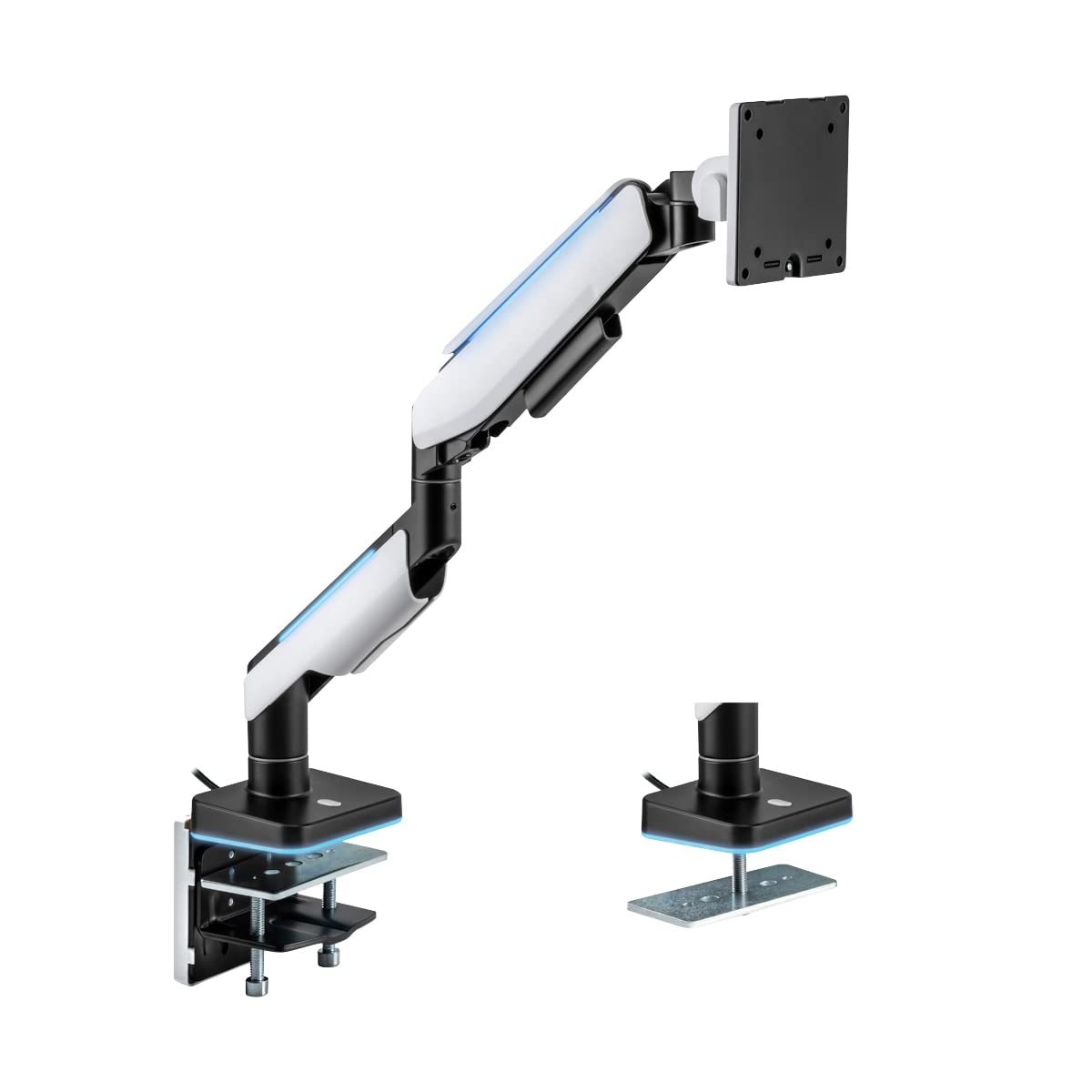 LogiLink Soporte para Monitor de 17 a 49" con Resorte de Gas, Soporte de Mesa o Montaje de Agujeros de Mesa, Capacidad de Carga de hasta 20 kg, diseñado para Gamer con Efecto de iluminación