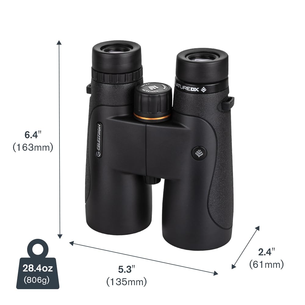 Celestron 72325 Nature DX 10x50: prismáticos para Exteriores y para observar Aves, con Revestimiento múltiple Completo y prismas BaK-4, Carcasa revestida de Goma Resistente al Agua y el vaho