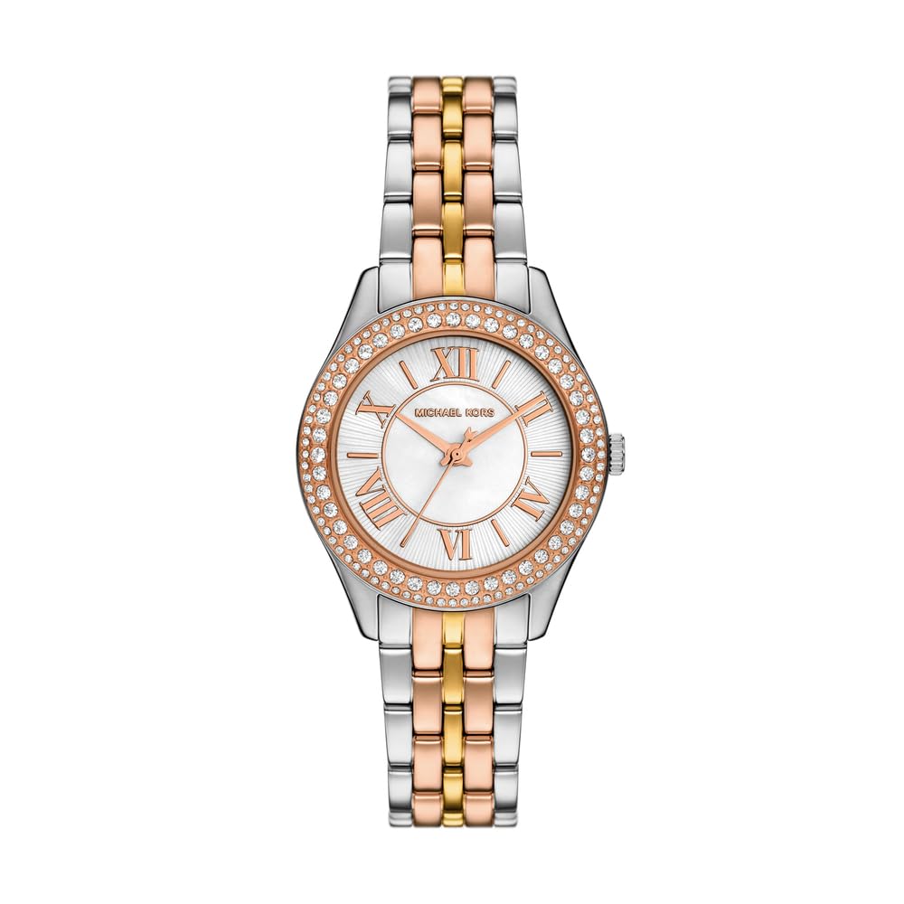 Michael Kors Reloj Harlowe para Mujer, Movimiento de Cuarzo a Tres Agujas con Correa de Acero Inoxidable o Piel, 33 mm, Tono Dorado y Tono Plateado