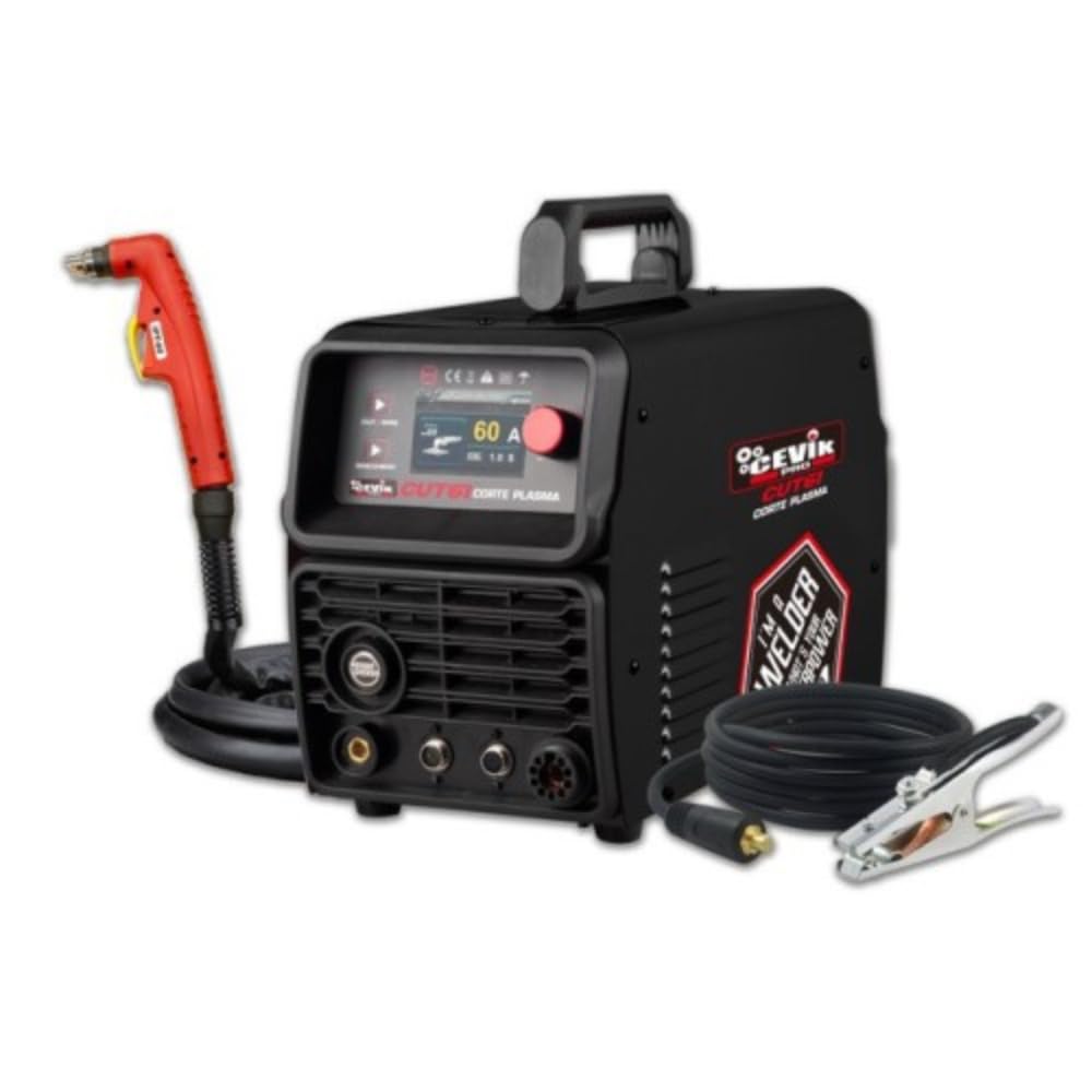 CEVIK PRO Cortadora de Plasma CUT61 Inverter 60A - Corte de hasta 30 mm en acero y aluminio, encendido por contacto, 230 V, antorcha PH60 incluida, apta para mesa CNC