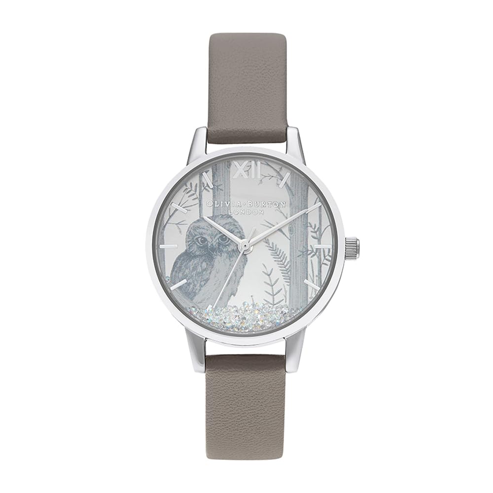 Olivia Burton Reloj Analógico de Cuarzo para Mujer Colección Snow Globe con Correa de Cuero Vegano Gris - OB16SG10