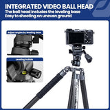 Fotopro Trípode de Fibra de Carbono 2.3lbs Ultraligero Trípode de Video de Viaje Portátil de 62 Pulgadas para Cámara DSLR Carga hasta 22lbs X-Aircross 3 Video