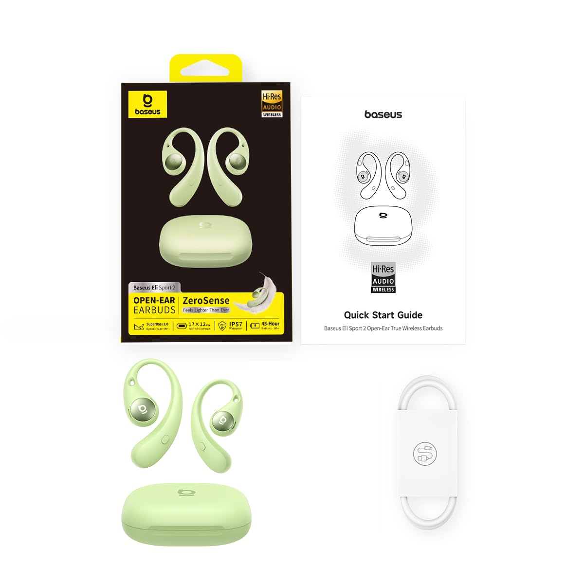 Baseus Eli Sport2 - Auriculares Abiertos para Deportes con Curva de Confort en S, Tiempo de reproducción 45H, SuperBass 2.0, IPX7, Bluetooth 6.0, 4 micrófonos, Llamadas claras con Inteligencia