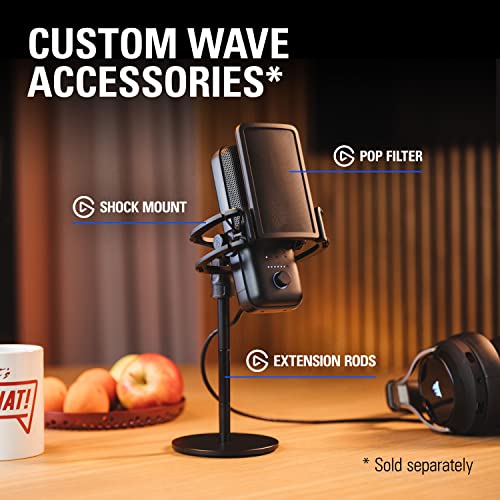 Elgato Wave:3 - Micrófono condensador USB profesional prémium para streaming, podcasts, juegos, oficina en casa, software mezclador gratis, plugins de efectos, antidistorsión, plug n play, Mac, PC