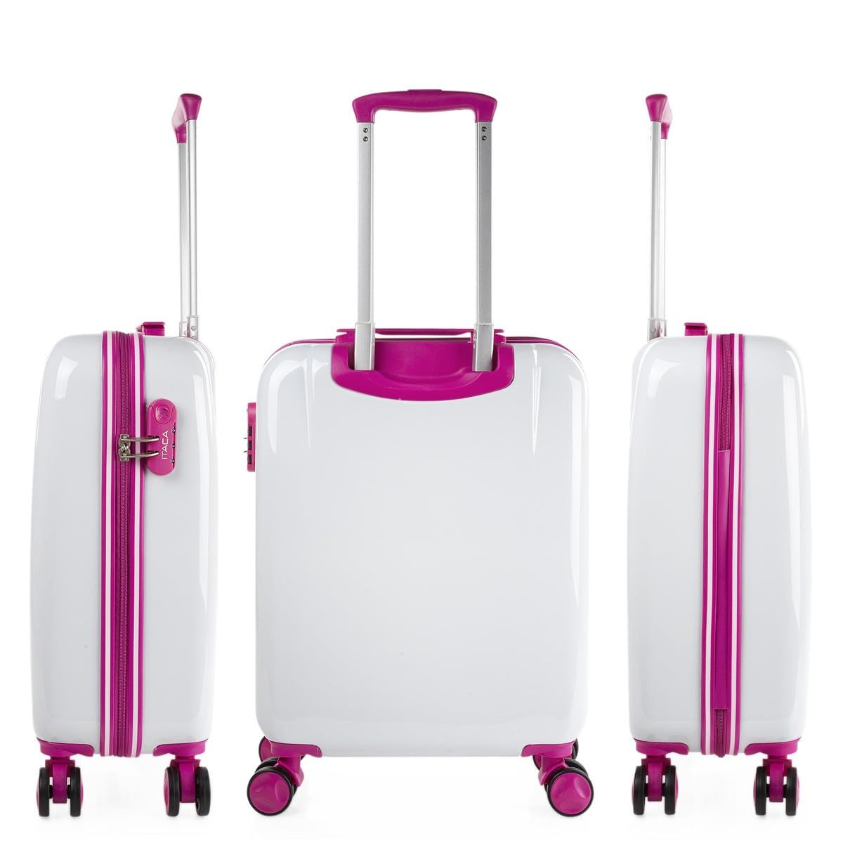 ITACA - Maleta Mediana rígida con 4 Ruedas giratorias, Cierre Seguro Candado de Combinación y diseño Resistente, Apta para 23 Kilos Viajes Largos y escapadas. con Neceser, Blanco