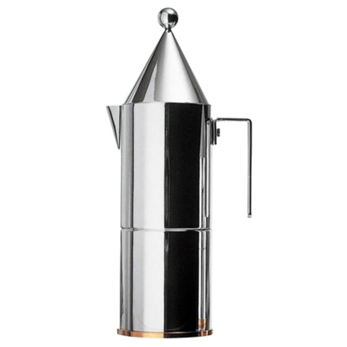 ALESSI La conica 90002/6 Cafetera para Café Exprés de Diseño, Acero Inoxidable y Fondo en Cobre, Plateado, 3 Tazas