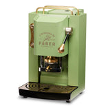 Cafeteras Faber modelo Pro Deluxe, cafetera en monodosis ESE 44 mm, acabado con revestimiento de latón, prensa de cápsulas ajustable de latón, electroválvula estándar (verde neón)