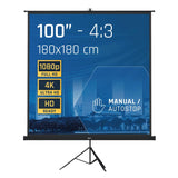 iggual Pantalla Proyección 100" Cuadrada-Portátil Manual Enrollable con Trípode- Visión 180º- Compatible 4K y Cualquier Proyector- Altura Ajustable- Bolsa Transporte y Trípode Incluido (180x180 cm)
