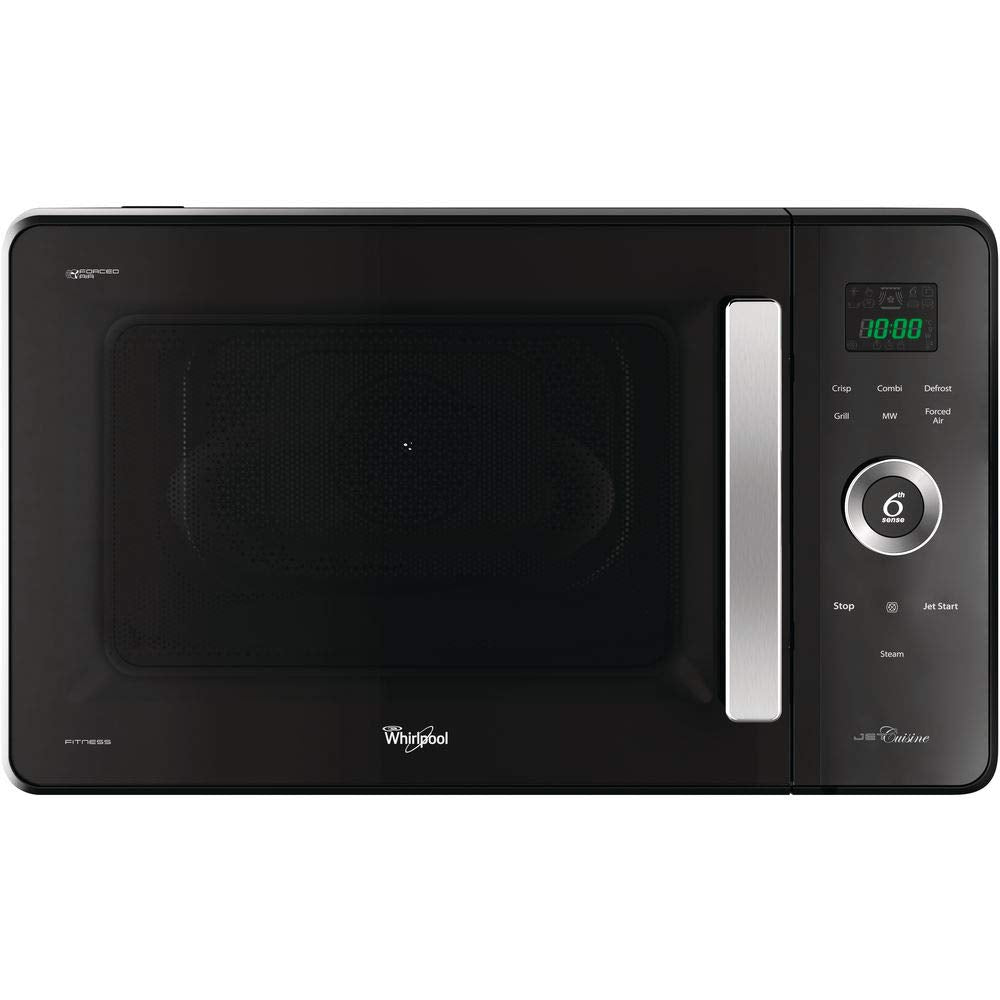 Whirlpool JQ 280 MB Microondas, Termoventilado Combinado, Libre Instalación, con Vaporiera Parrilla Baja Plato Crisp y Mango, 30 L, Negro, 54,8 x 52,5 x 33,3 cm