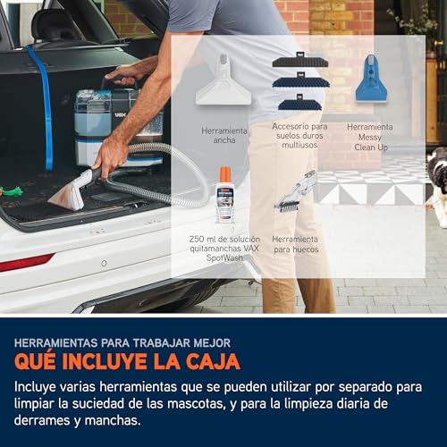 Limpiador quitamanchas Vax SpotWash Max Duo, quitamanchas para alfombras y tapicerías con tecnología SpinScrub, depósitos XL, limpieza profunda para manchas, sofás, suelos duros