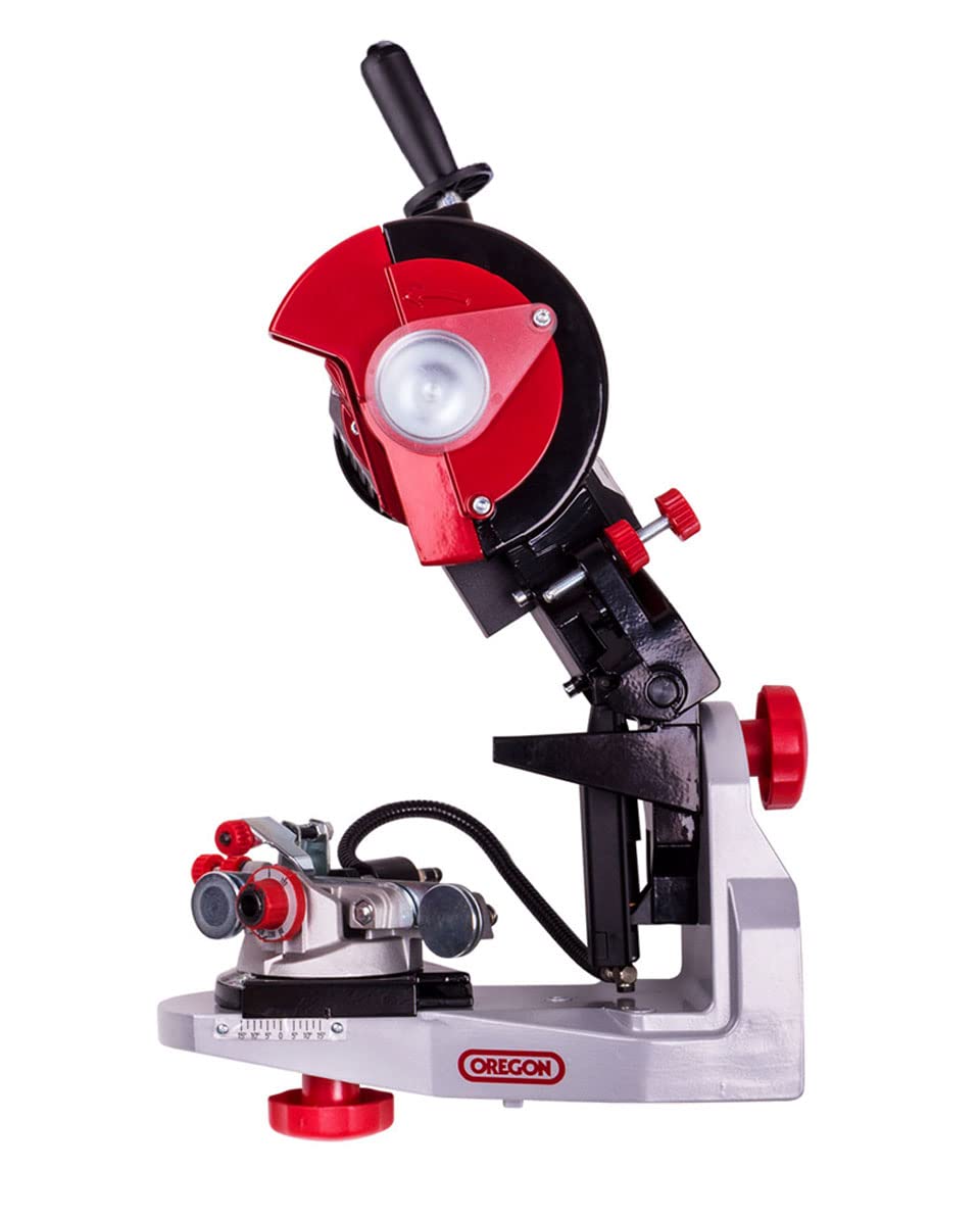 Oregon Afilador de Cadena de Motosierras Profesional de 230 Voltios con Cepo Hidráulico, Sistema Universal para Todo Tipo de Motosierras (620-230)