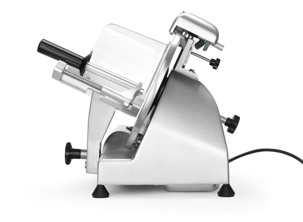 HENDI Cortadora eléctrica de carne, cortafiambres multiusos, Profi Line 250, Ø cuchilla: 250mm, espesor de corte (0-12mm), 220-240V, 320W, 514x484x(H)373mm, plateado, aluminio, acero inoxidable