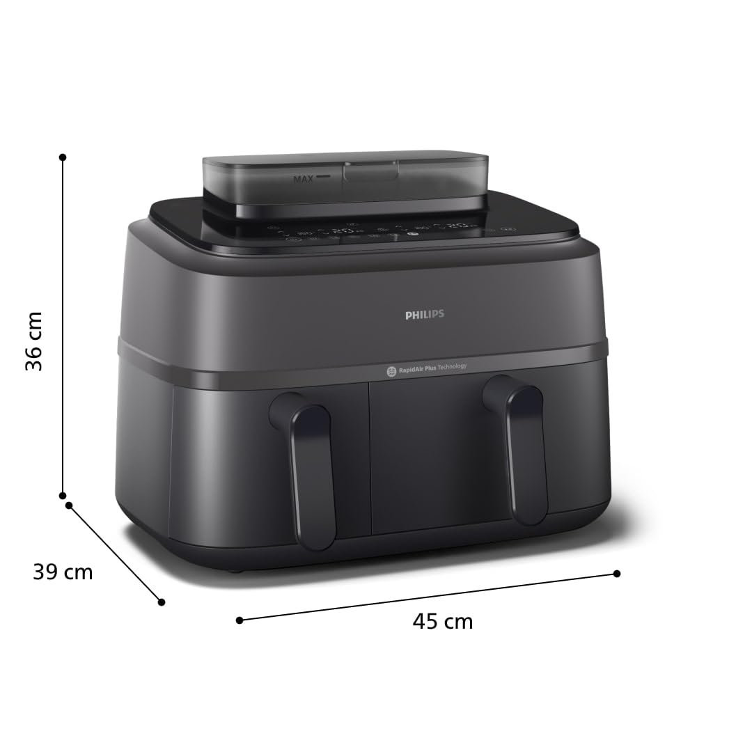 Philips Airfryer Serie 5000 Dual Basket con vapor - 9L, tecnología RapidAir Plus, 19 funciones en 1, 90% menos de grasa, Air Steam, 2 cestas, 2 tamaños, Cocina a vapor, Accesorios (NA550/00)