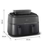 Philips Airfryer Serie 5000 Dual Basket con vapor - 9L, tecnología RapidAir Plus, 19 funciones en 1, 90% menos de grasa, Air Steam, 2 cestas, 2 tamaños, Cocina a vapor, Accesorios (NA550/00)