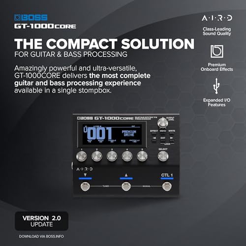 Procesador de efectos de guitarra BOSS GT-1000CORE en un pedal compacto | Creación sonora ilimitada | Insuperable calidad de sonido con AD/DA de 32 bits | Procesamiento de coma flotante de 32 bits