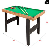 ColorBaby 85434 Mesa de Billar Americano para niños y Adultos, 121x61x70 cm, De Madera Resistente, Incluye 2 Tacos, 16 Bolas, 1 Tiza, 1 Cepillo y 1 triángulo, 2-4 Jugadores, 6 años y mas