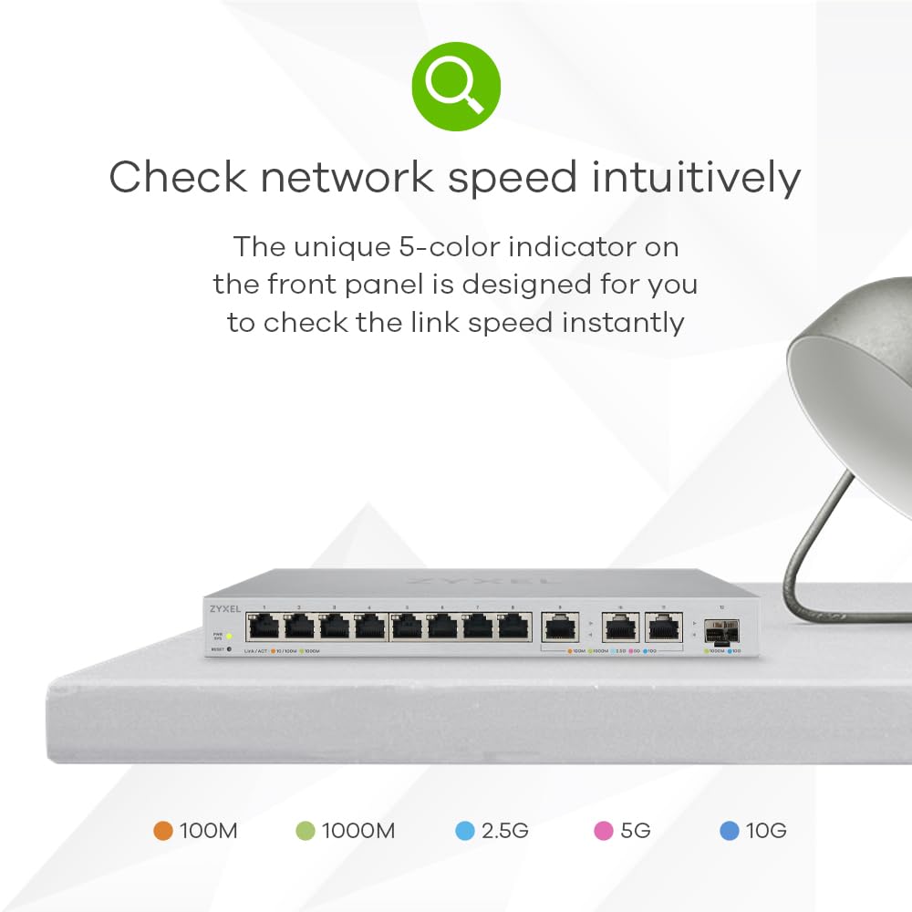 Zyxel Conmutador de 12 puertos Multigigabit Administrado por Web | Switch Gigabit con 3 Puertos de 10 Gbit | 1 puerto SFP+ de 10 Gbit [XGS1250-12]