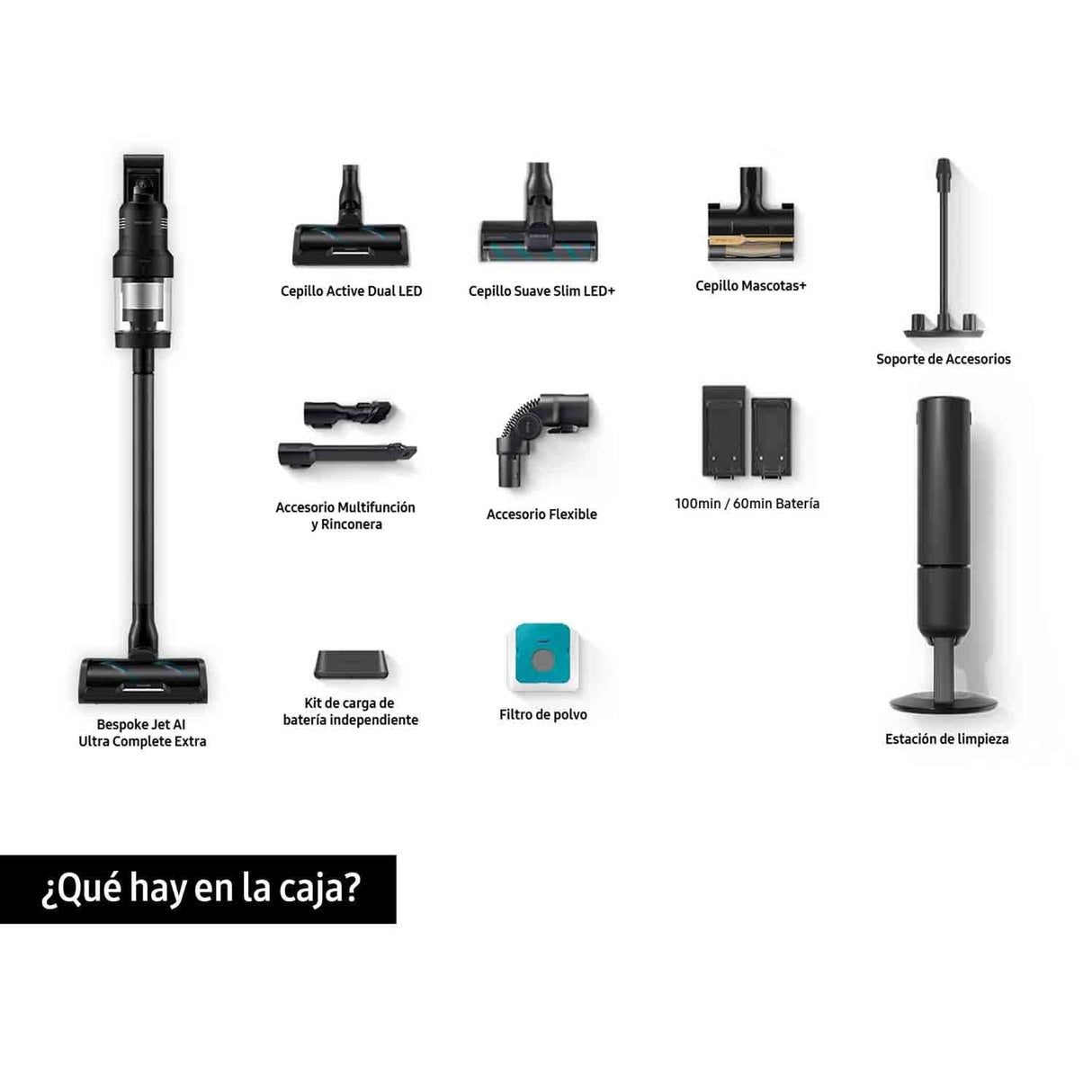 Samsung Aspiradora sin Cable Bespoke AI Jet Ultra 400W con Sistema de filtración HEPA VS90F40DEK/WA