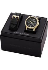 Armani Exchange Reloj hombre, movimiento cronógrafo cuarzo y caja 44mm con correa piel, Negro y dorado