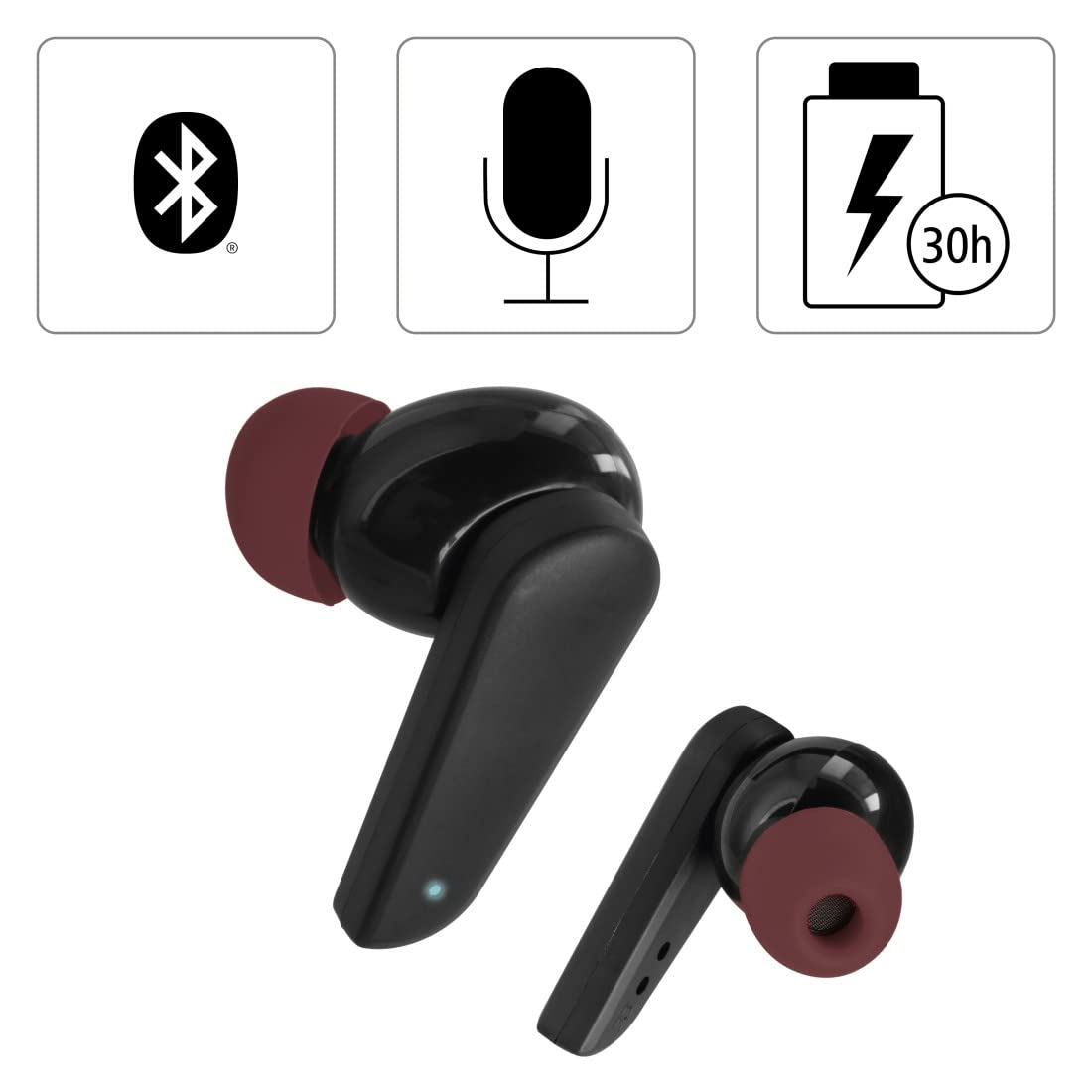 Hama | Auriculares Bluetooth (6h de música, True Wireless, Micrófono Integrado, Sensor táctil, Compatible con Siri y Google Assistant), Color Negro